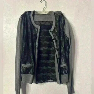 Sharagano Studio Cardigan &  Skirt black and gray sz 10 Skirt Large Cardigan